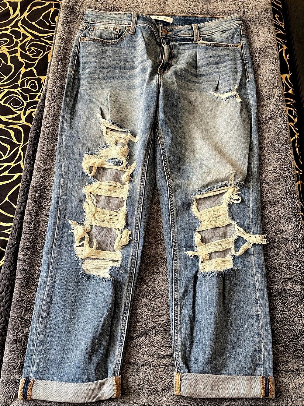 Enunina Distressed Straight Leg Jeans Waist 15 Blue